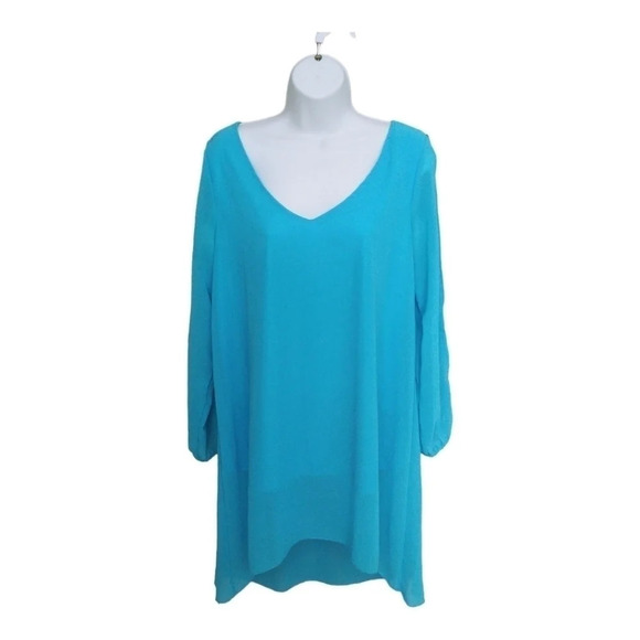 High-Low  Blue Tunic Top Blue Lightweight Open Sleeve M - Picture 1 of 7